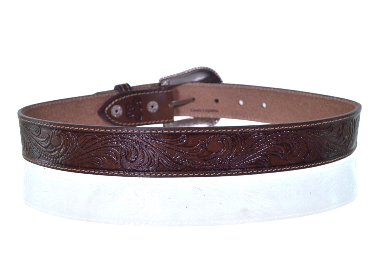 Cinto Paul Western Masculino em Couro Café Entalhado Premium - pw322