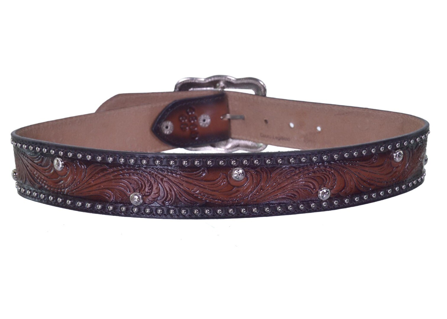 Cinto Paul Western Marrom Entalhado com Strass e Fivela Trabalhada - pw3801