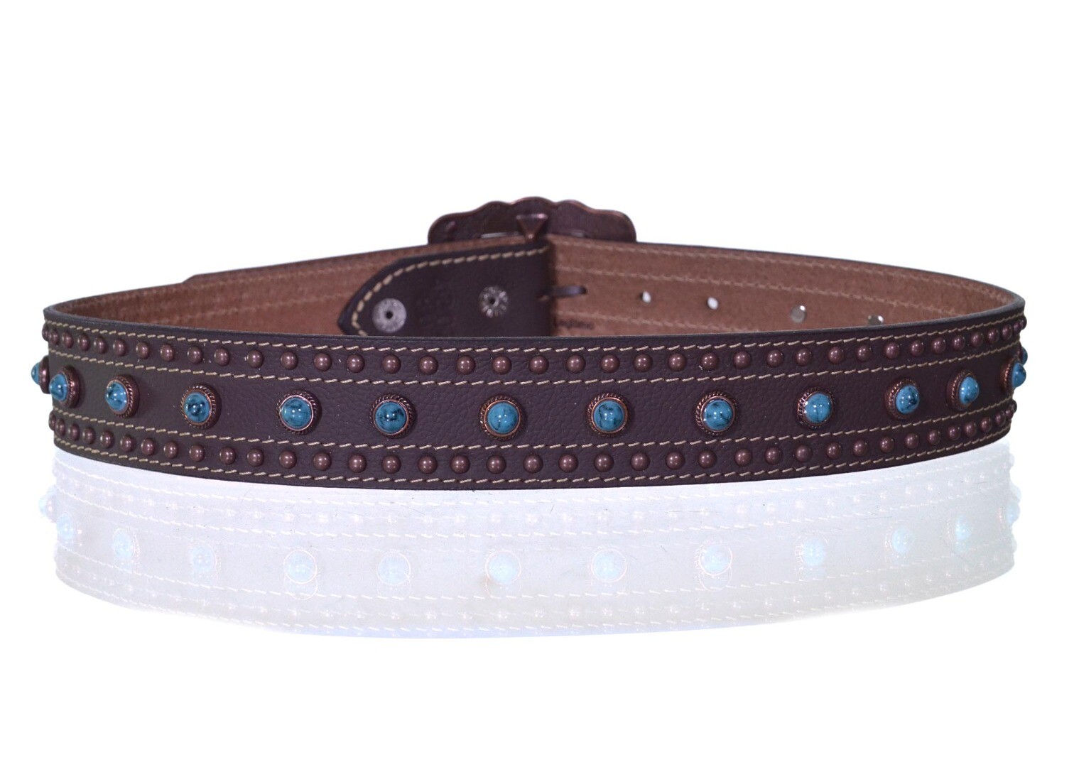 Cinto Paul Western Marrom com Pedras Turquesa e Fivela Decorada Country - pw4202