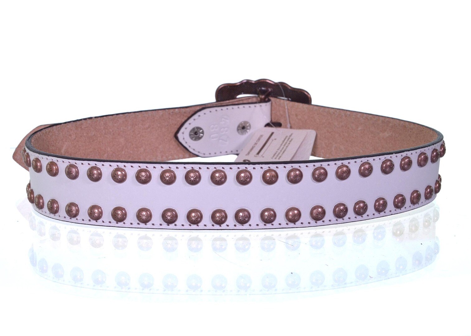 Cinto Paul Western Feminino Branco com Tachas e Fivela Rose Gold - pw487