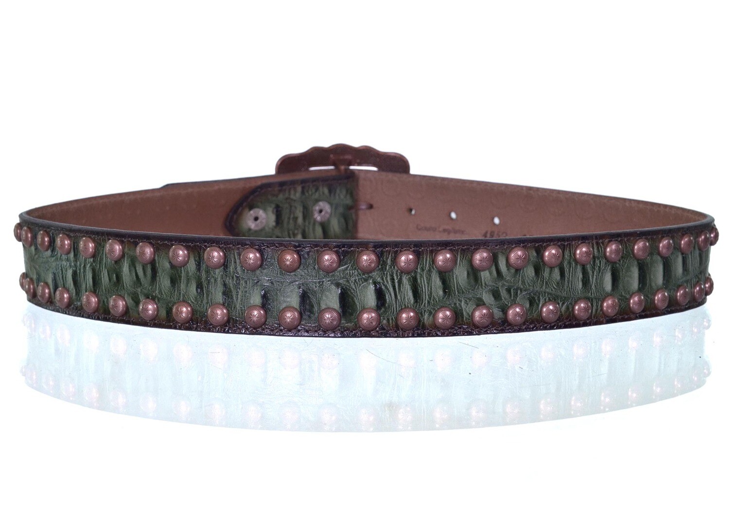 Cinto Paul Western Verde Croco com Tachas Cobre e Fivela Country Vintage - pw4952