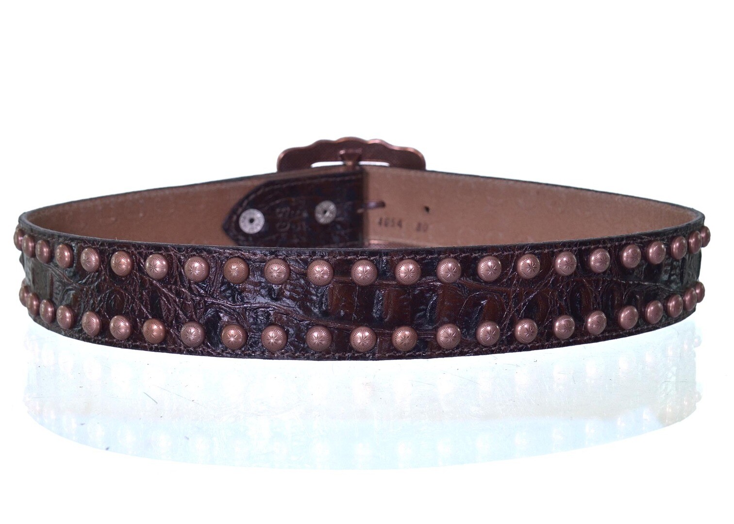 Cinto Paul Western Croco Café com Tachas Cobre e Fivela Country Vintage - pw4954
