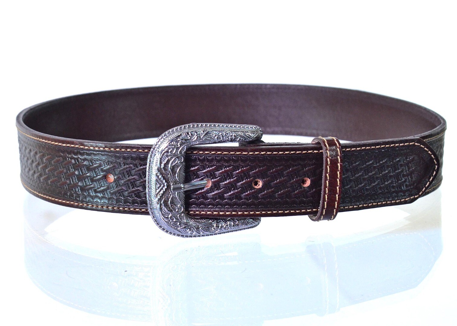 Cinto Master Masculino Café Entalhado com Fivela Prata Country - 8068-m