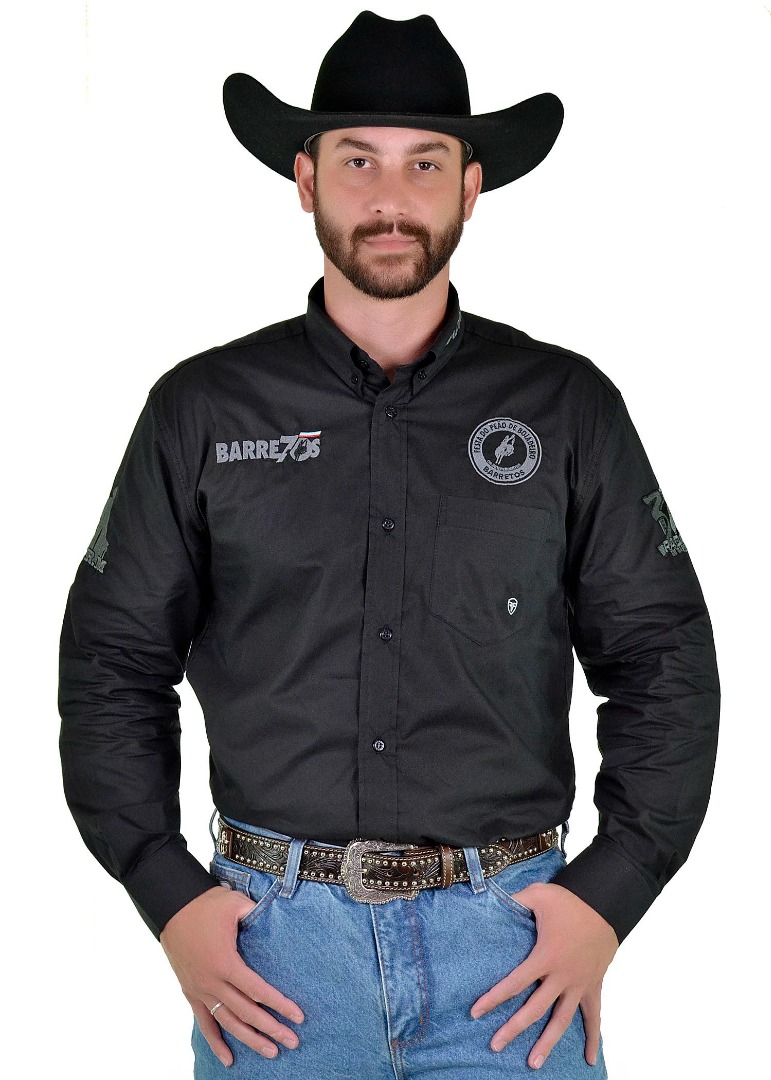 Camisa Masculina Radade Barretos Manga Longa Bordada cor Preto - 1811