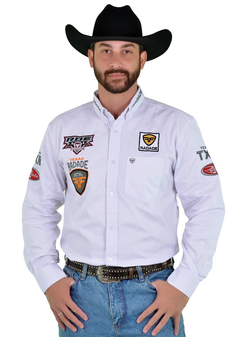 Camisa Radade Manga Longa Bordada TX RDE Sarja Branco - 1817