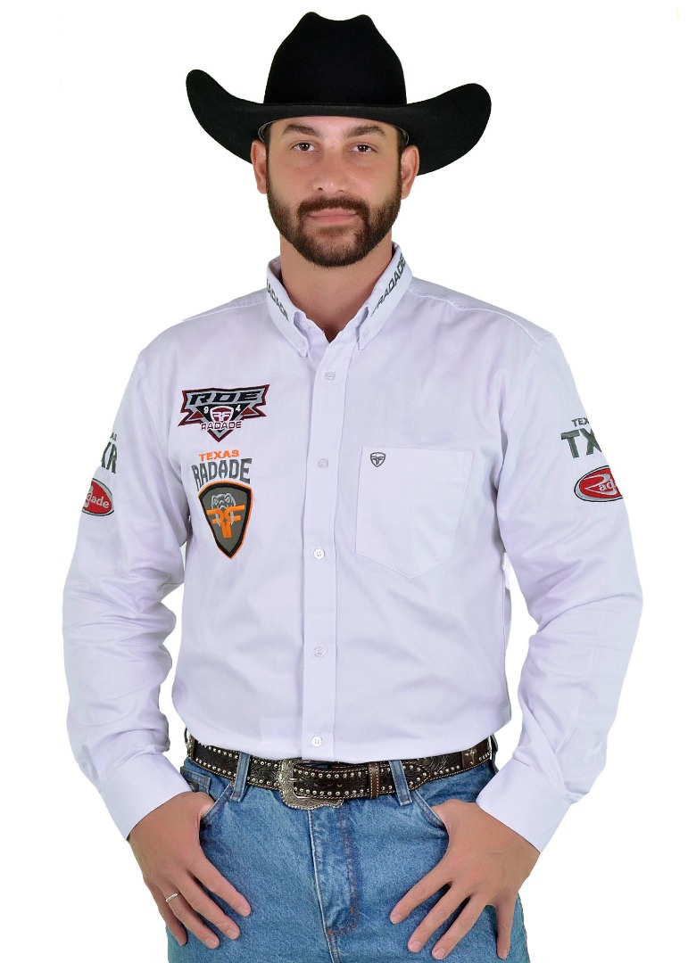 Camisa Radade Manga Longa Bordada TX RDE Sarja Branco - 1817