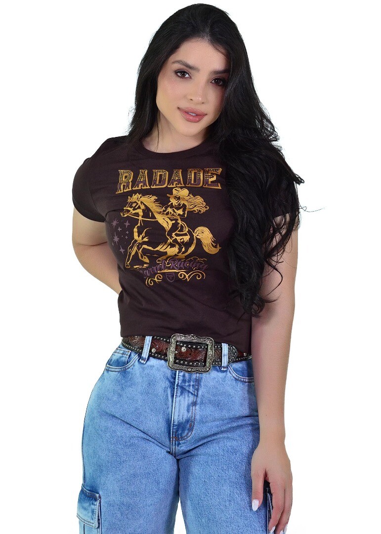 Baby Look Feminina Radade Barrel Racing Marrom – 100% Algodão - 2204