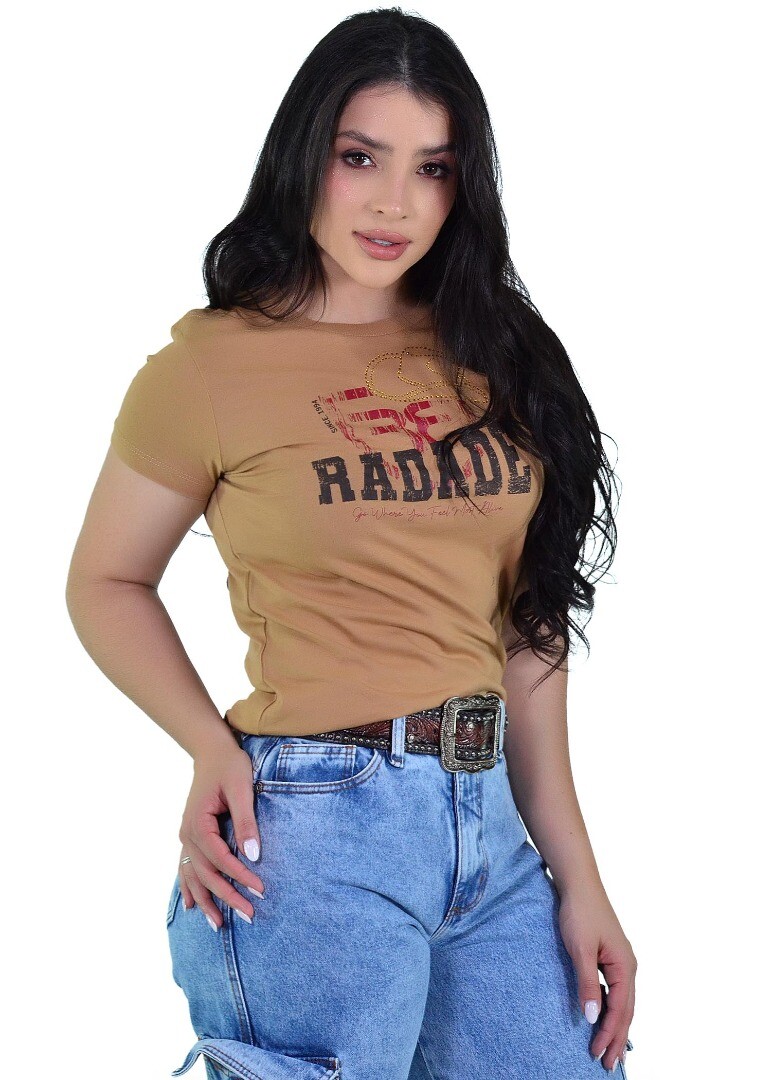 Baby Look Feminina Radade Estampada Caramelo – Estilo Country - 2215