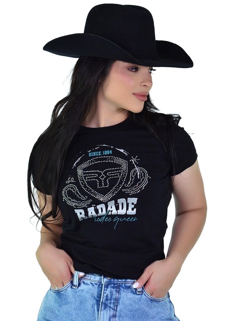 Baby Look Feminina Radade Rodeo Queen Preta – Estampa com Brilho - 2208