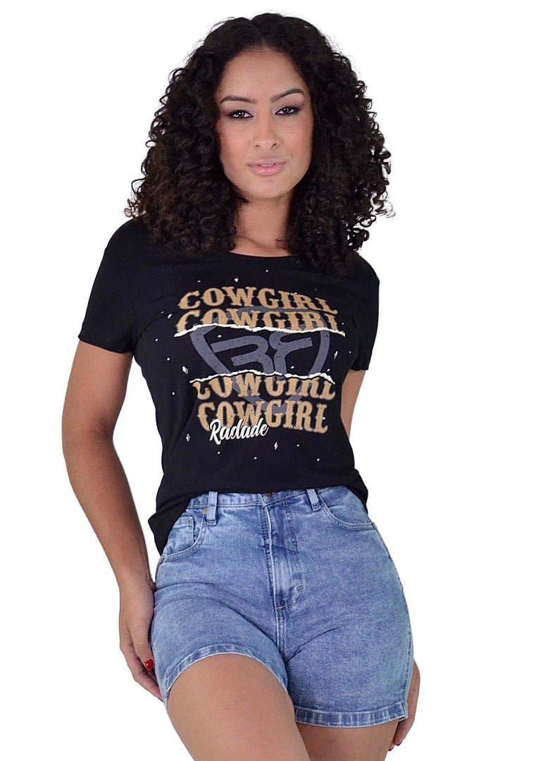 Baby Look Radade cor Preta com Strass - 1847