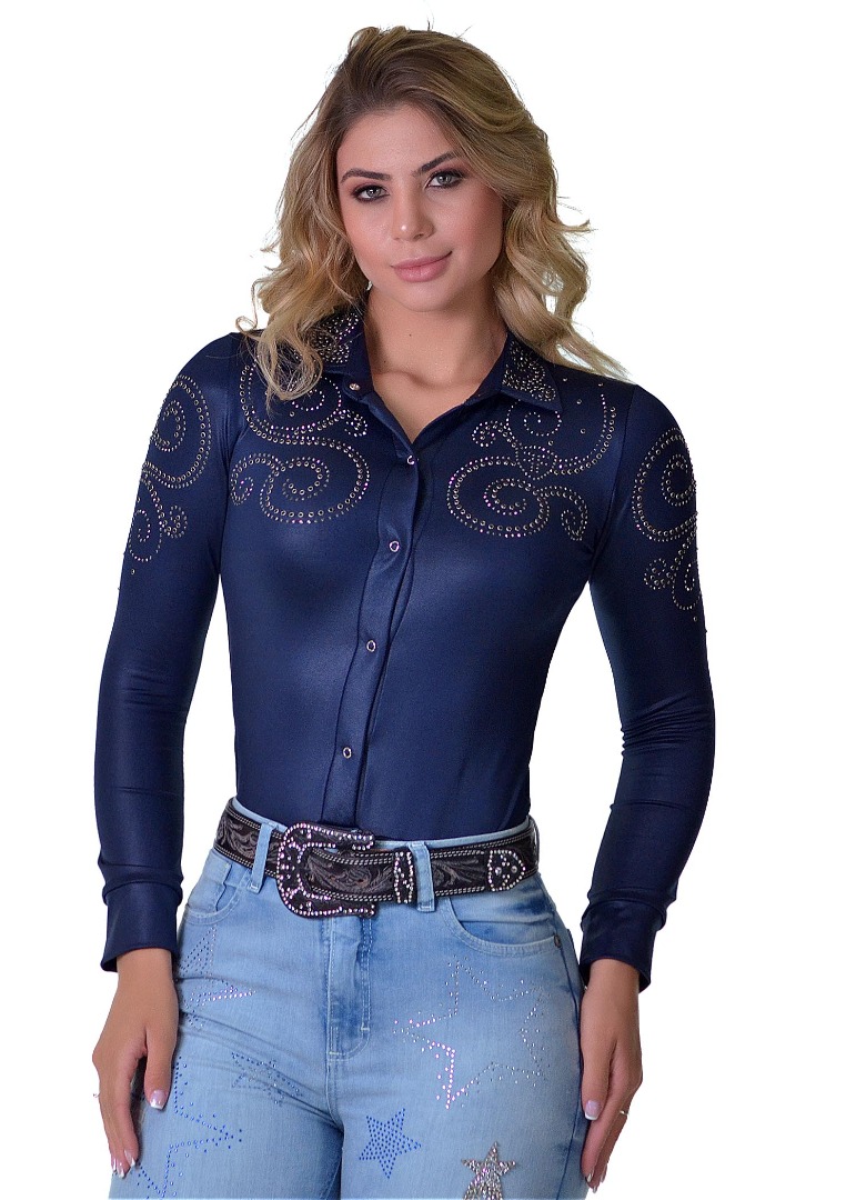 Body Radade Manga Longa Arabesco cor Marinho - 1673