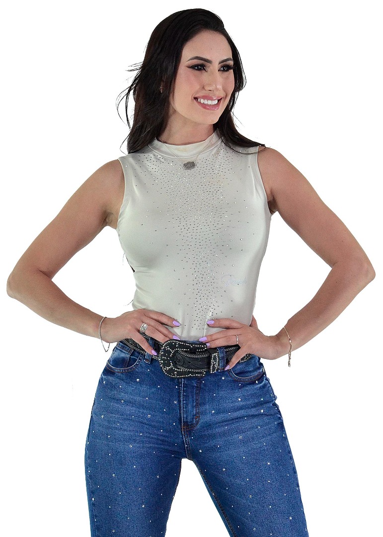Body Radade Regata cor Creme com Strass - 1710
