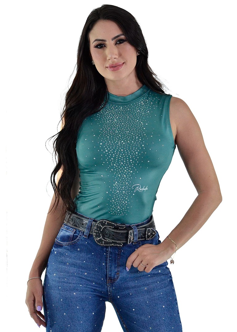 Body Radade Regata cor Verde com Strass - 1713