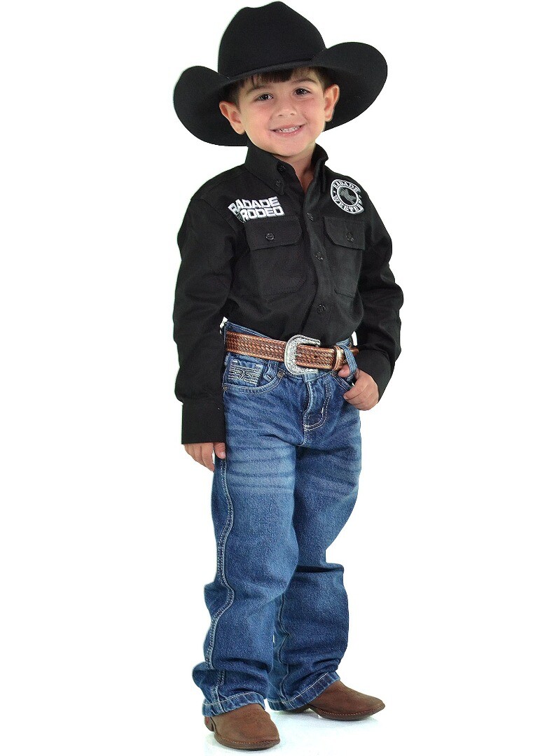 Camisa Infantil Radade Ele/Ela Bordada Western cor Preto - 2114