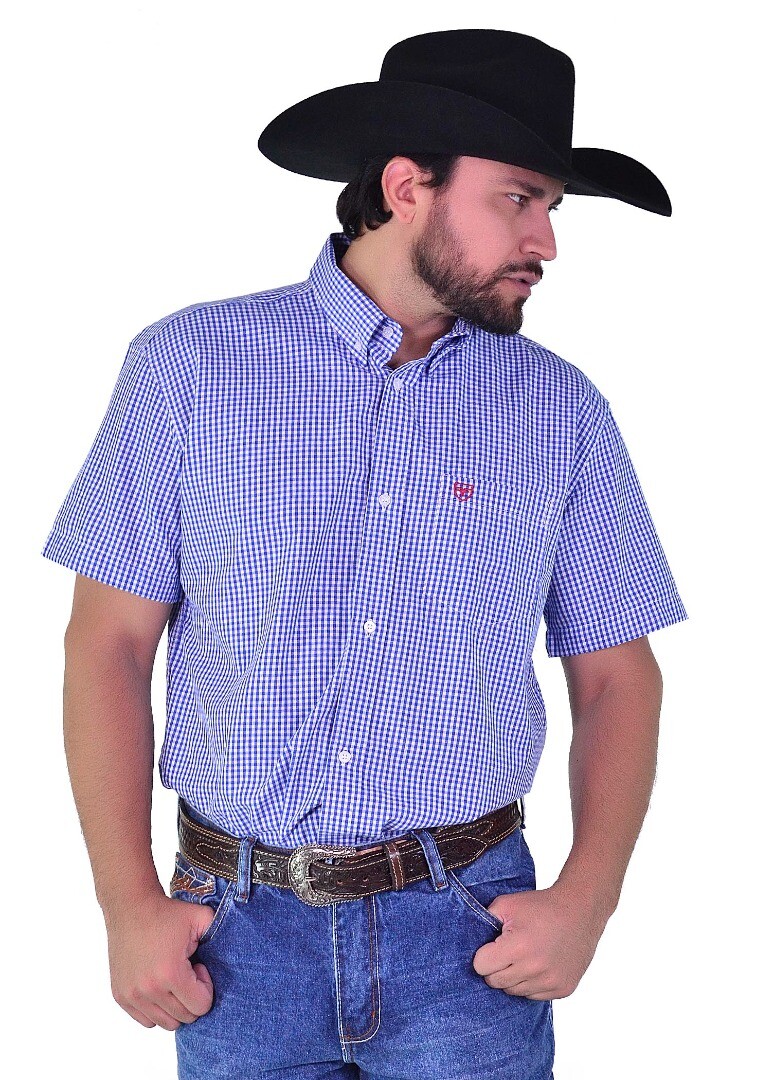 Camisa Manga Curta Xadrez FIFTY cor Azul - 1959