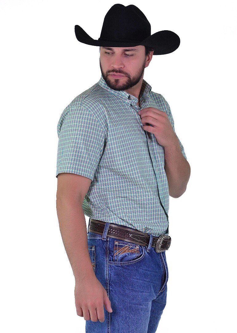 Camisa Manga Curta Xadrez FIFTY cor Verde - 2010