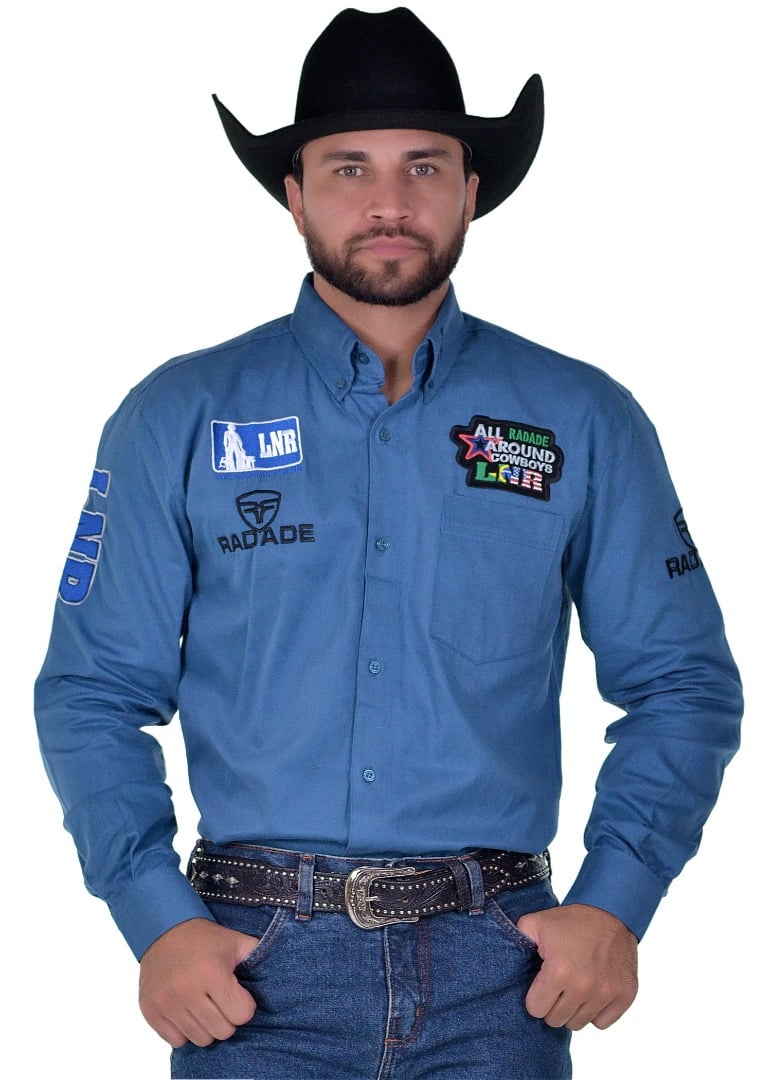 Camisa Manga Longa Bordada  LNR Azul- 1044