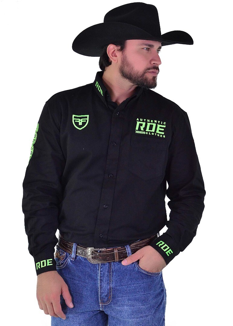 Camisa Manga Longa Bordada RDE AUTHENTIC cor Preta - 1957