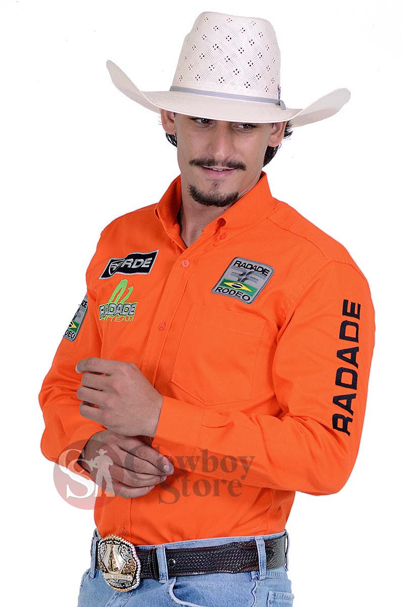 Camisa Manga Longa Bordada RDE Rodeo cor Laranja - 1359