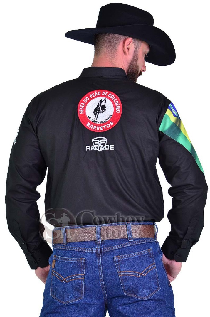 Camisa Masculina Radade Barretos Manga Longa Bordada cor Preto - 1457