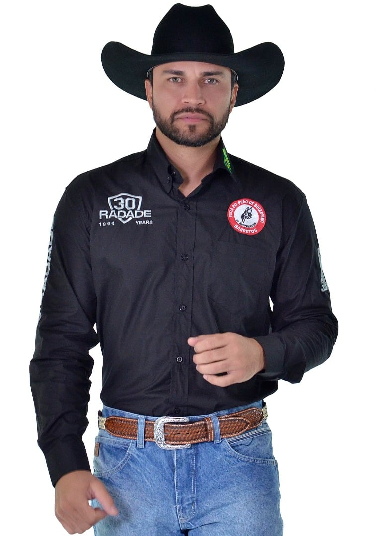 Camisa Masculina Radade Barretos Manga Longa Bordada cor Preto - 1758