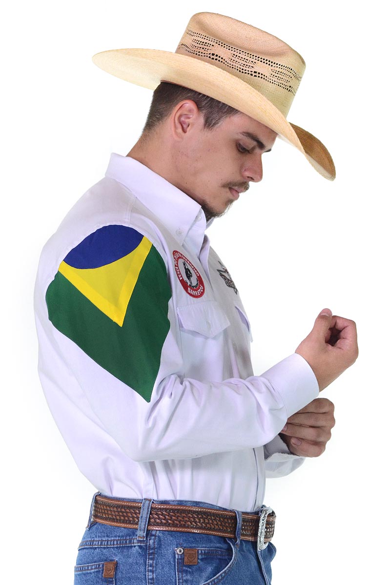 Camisa Masculina Radade Manga Longa Bordada BR Branca - 1163