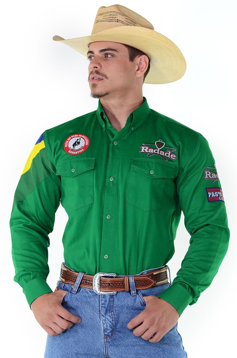 Camisa Masculina Radade Manga Longa Bordada BR Verde - 1121