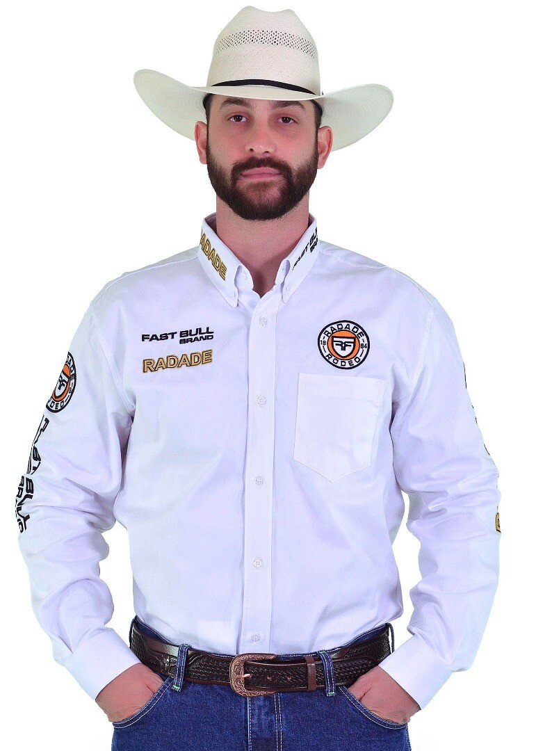 Camisa Masculina Radade Manga Longa Bordada Brands Branca - 1379