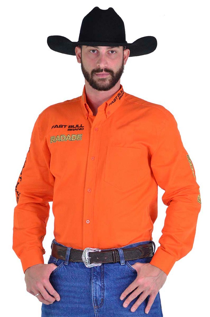 Camisa Masculina Radade Manga Longa Bordada Brands Laranja - 1362