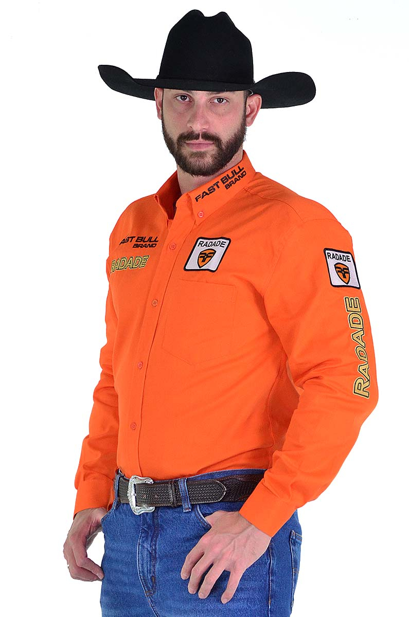 Camisa Masculina Radade Manga Longa Bordada Brands Laranja - 1362