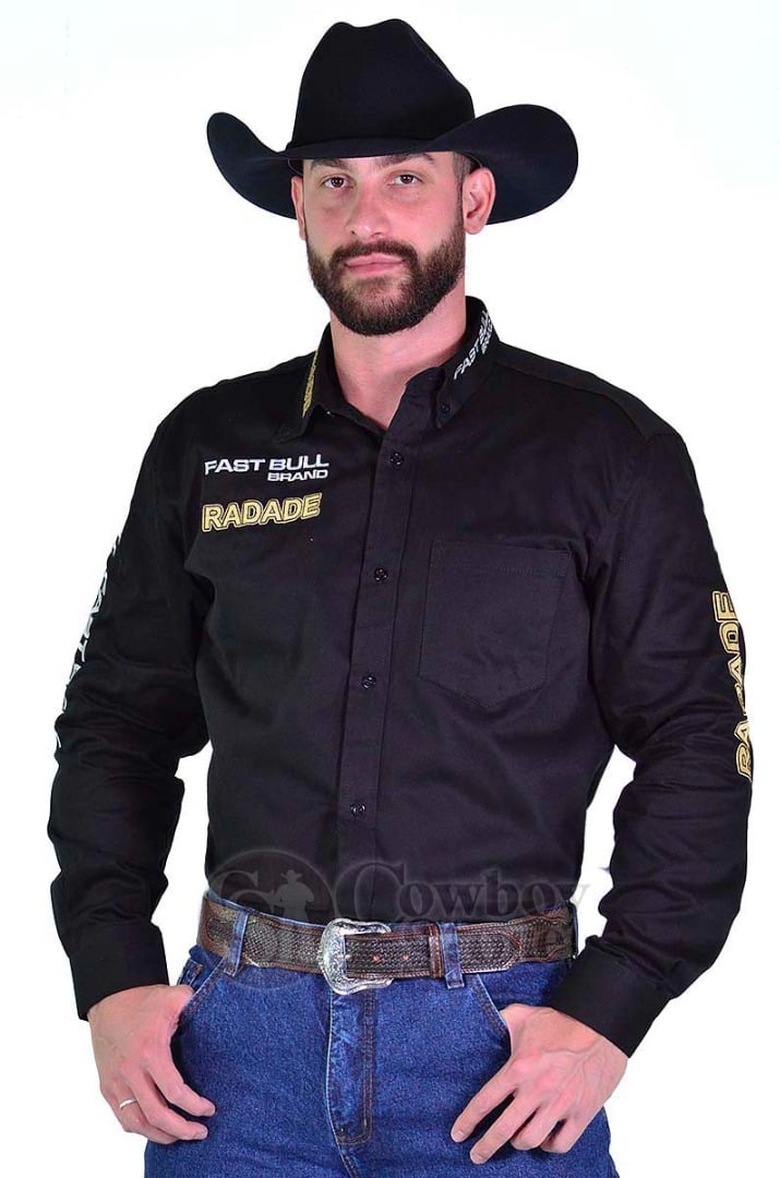 Camisa Masculina Radade Manga Longa Bordada Brands Preta - 0749