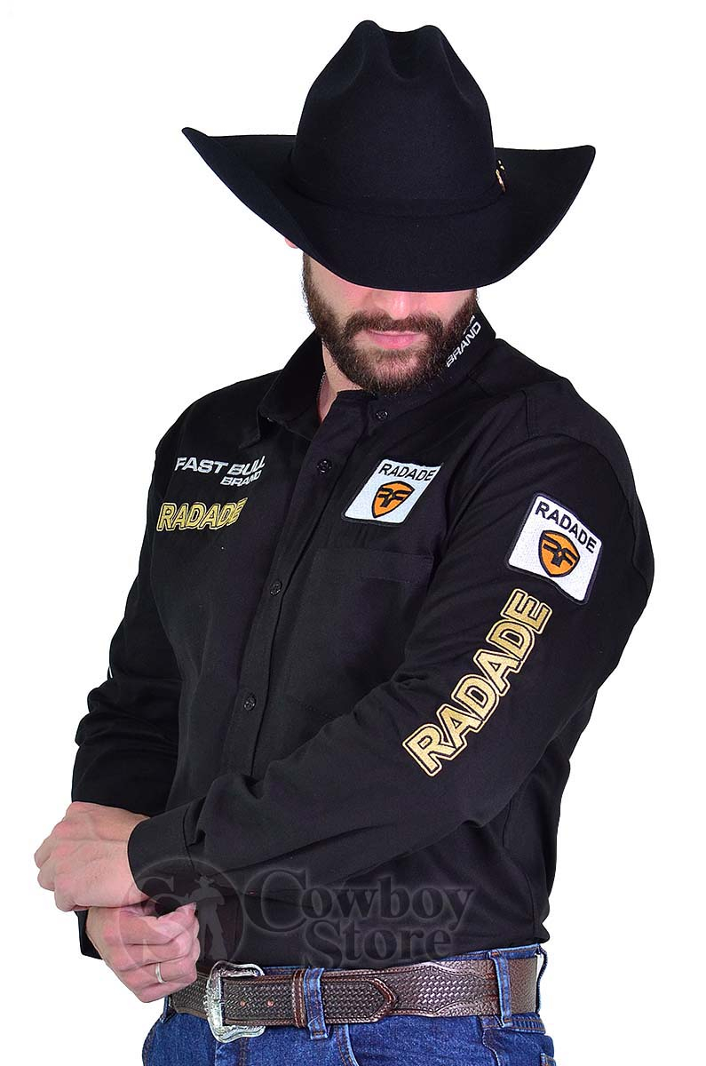 Camisa Masculina Radade Manga Longa Bordada Brands Preta - 0749