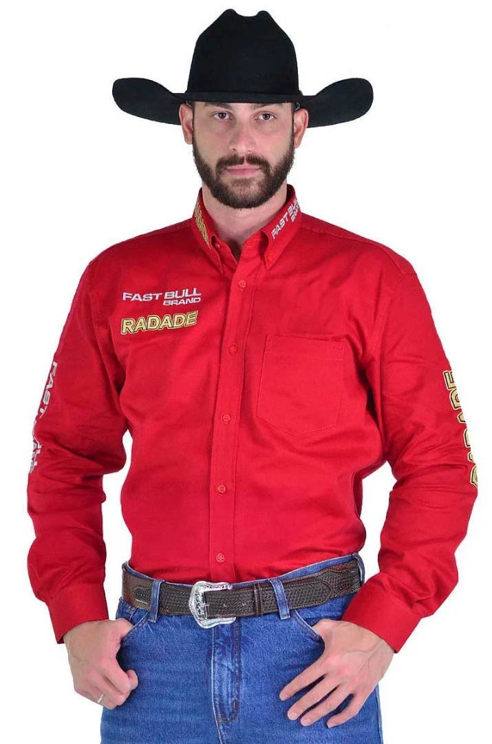 Camisa Masculina Radade Manga Longa Bordada Brands Vermelha - 0748