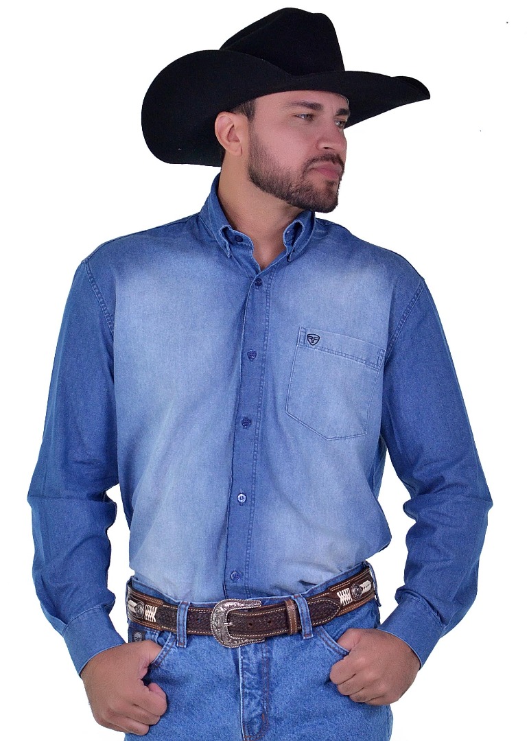 Camisa Masculina Radade Manga Longa Jeans - 1726