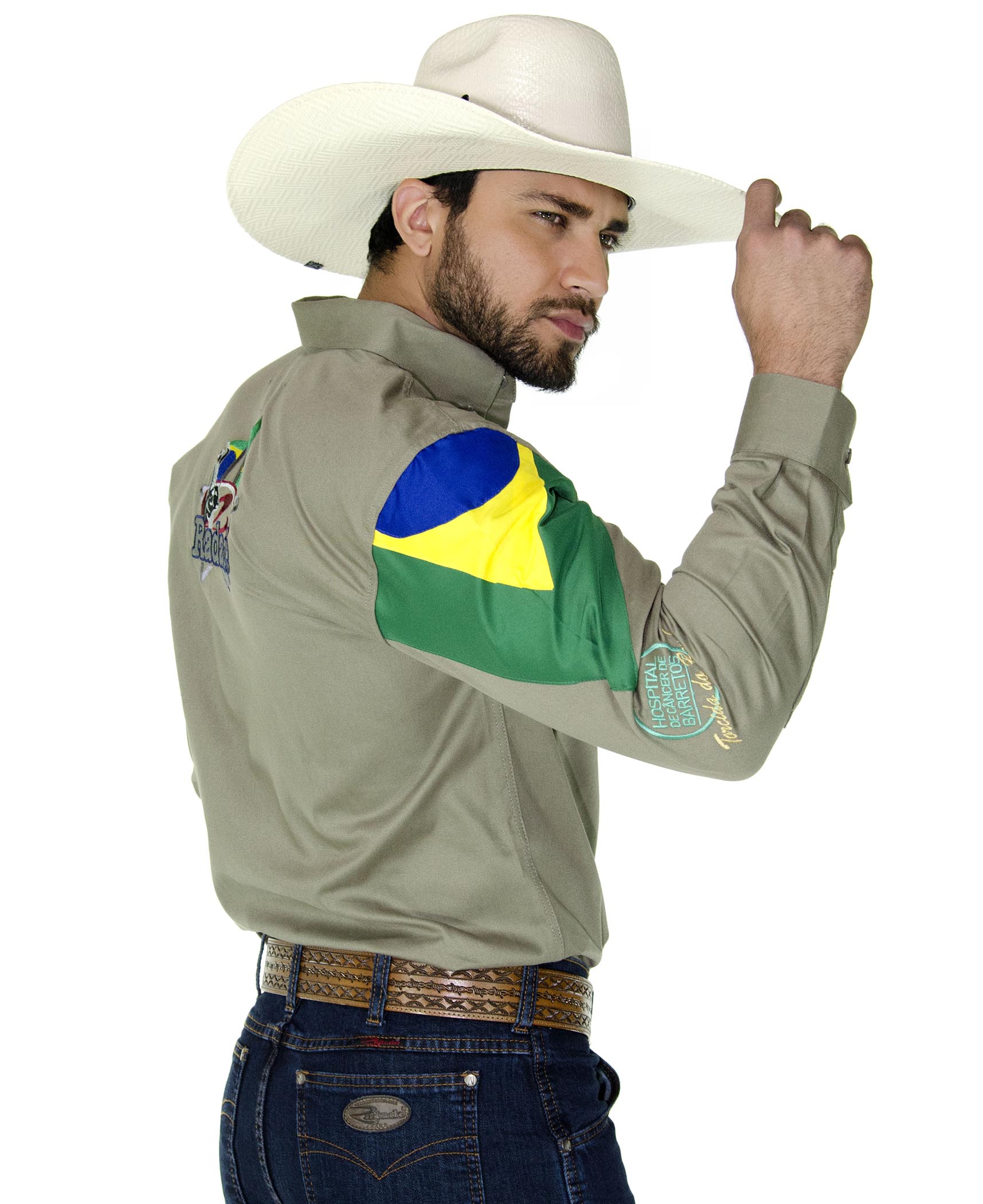 Camisa Masculina Radade Manga Longa Bordada BR Caqui 0553