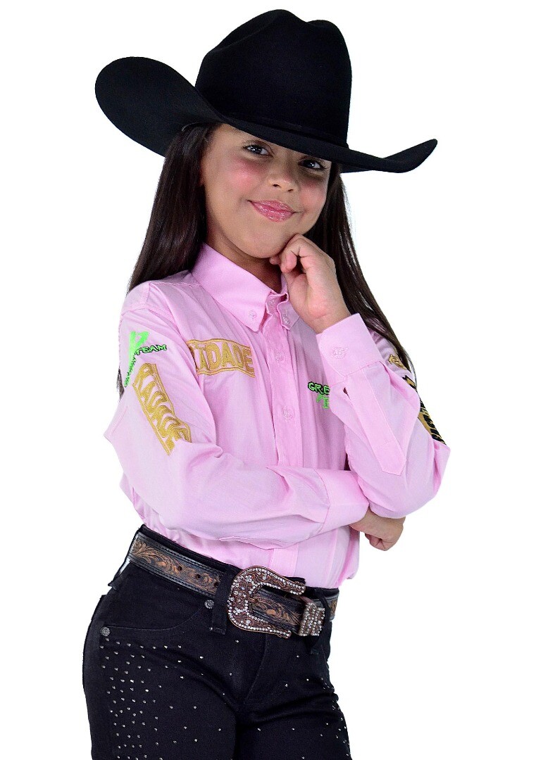 Camisa Radade Infantil Ele/Ela Manga Longa Bordada Green cor Rosa - 2152
