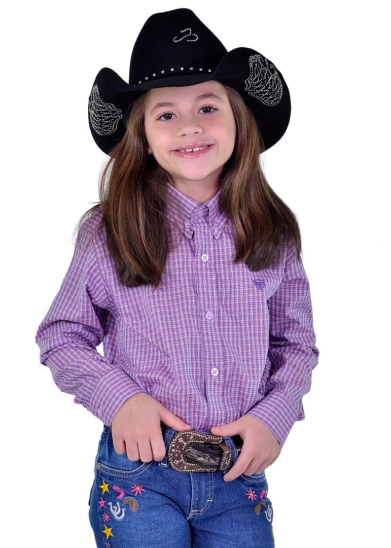 Camisa Radade Infantil EleEla Manga Longa Xadrez Roxa - 1803