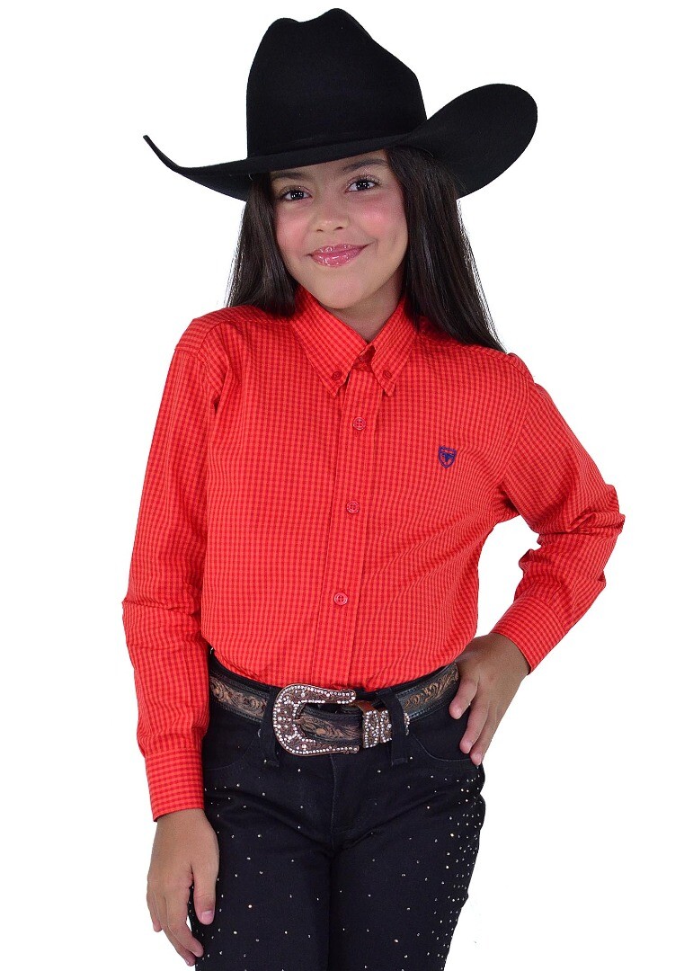 Camisa Radade Infantil EleEla Manga Longa Xadrez Vermelho-2025