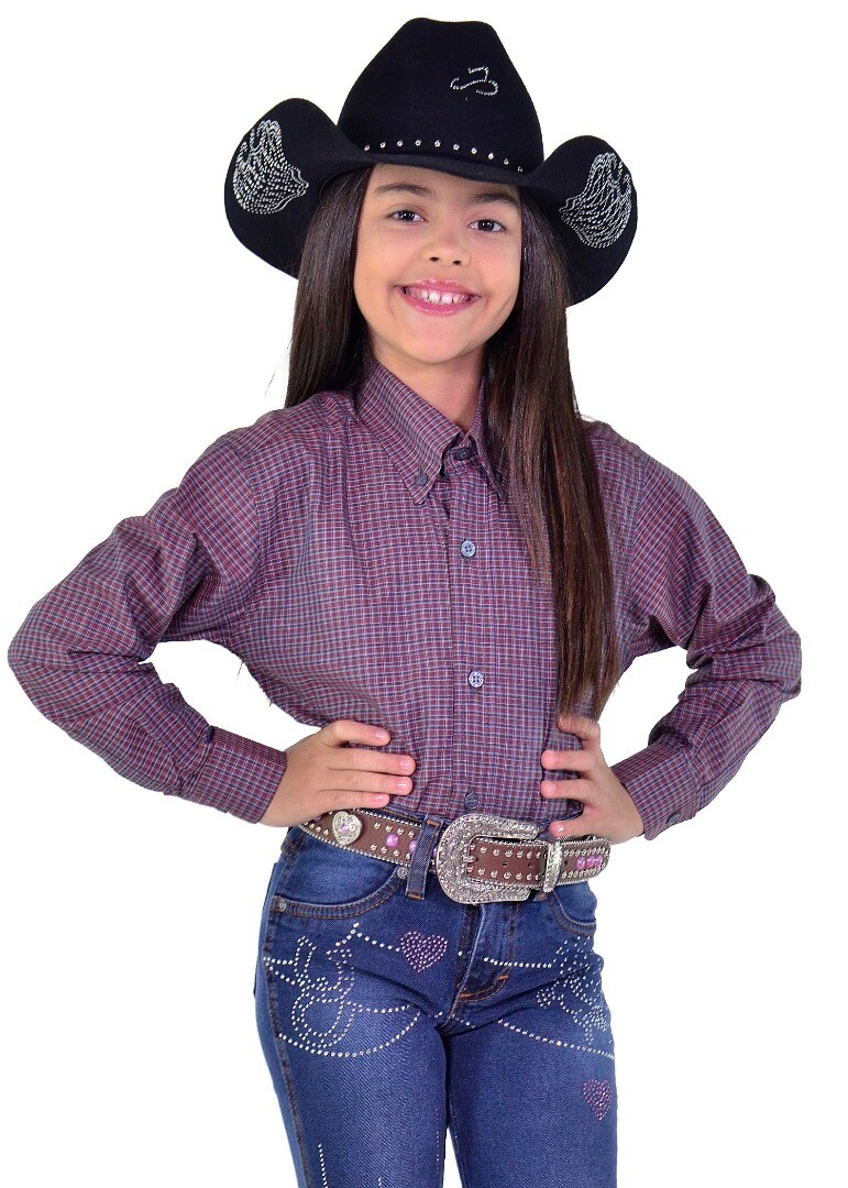 Camisa Radade Infantil EleEla Manga Longa Xadrez Vinho - 1952