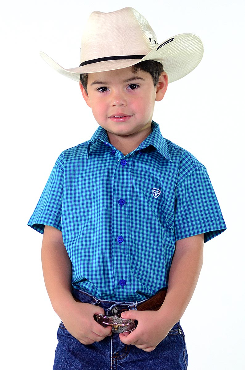 Camisa Radade Infantil Manga Curta Xadrez Fifty Azul - 1261