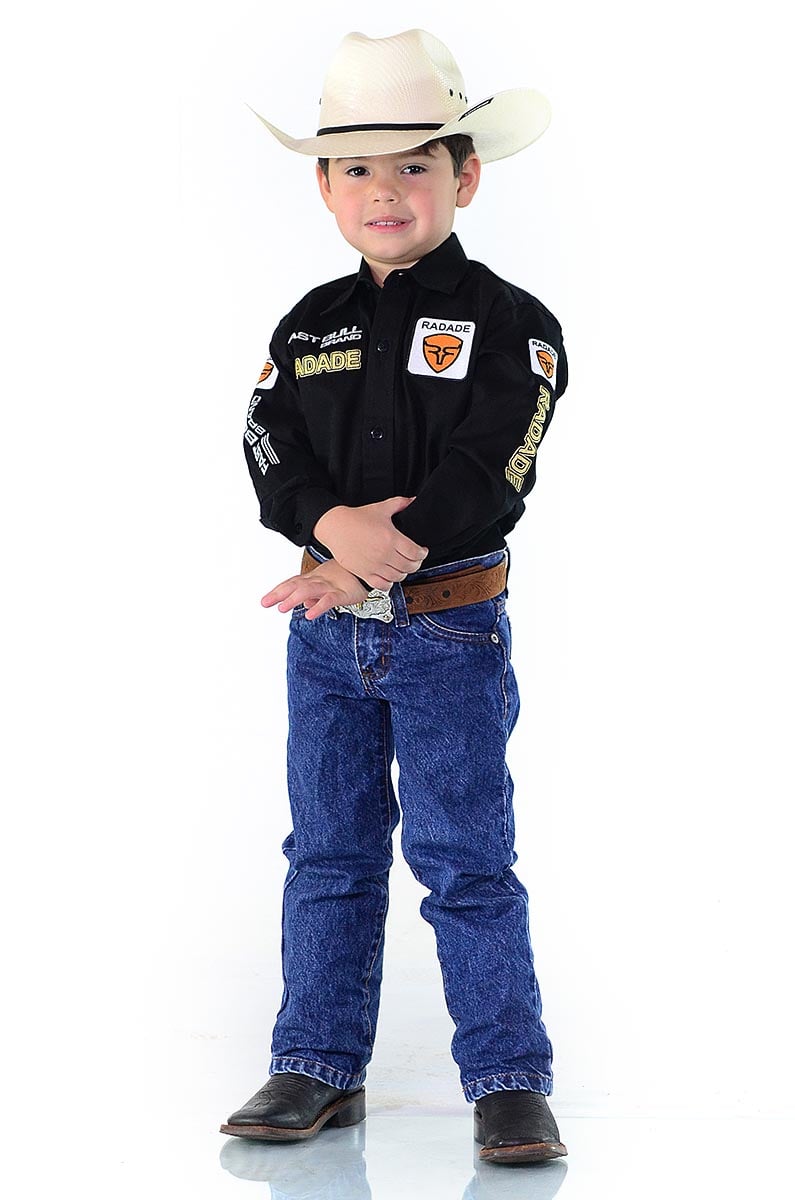 Camisa Radade Infantil Manga Longa Bordada Brands Preta - 1052