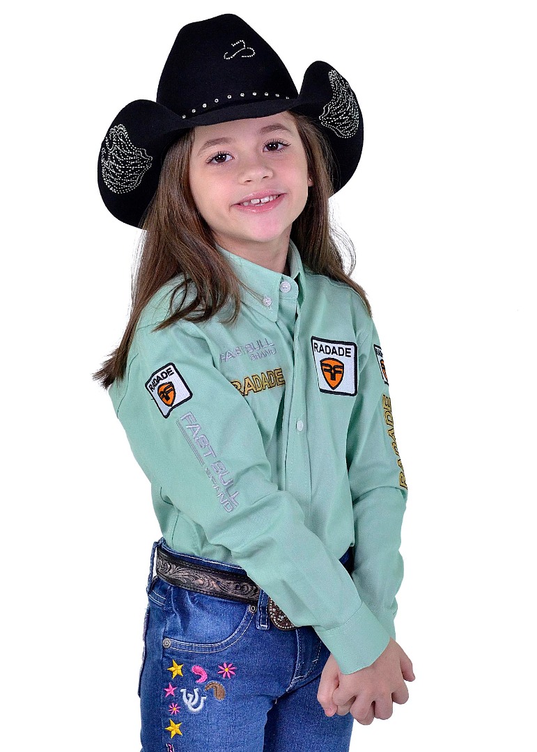 Camisa Radade Infantil Manga Longa Bordada Brands Verde Claro -1801