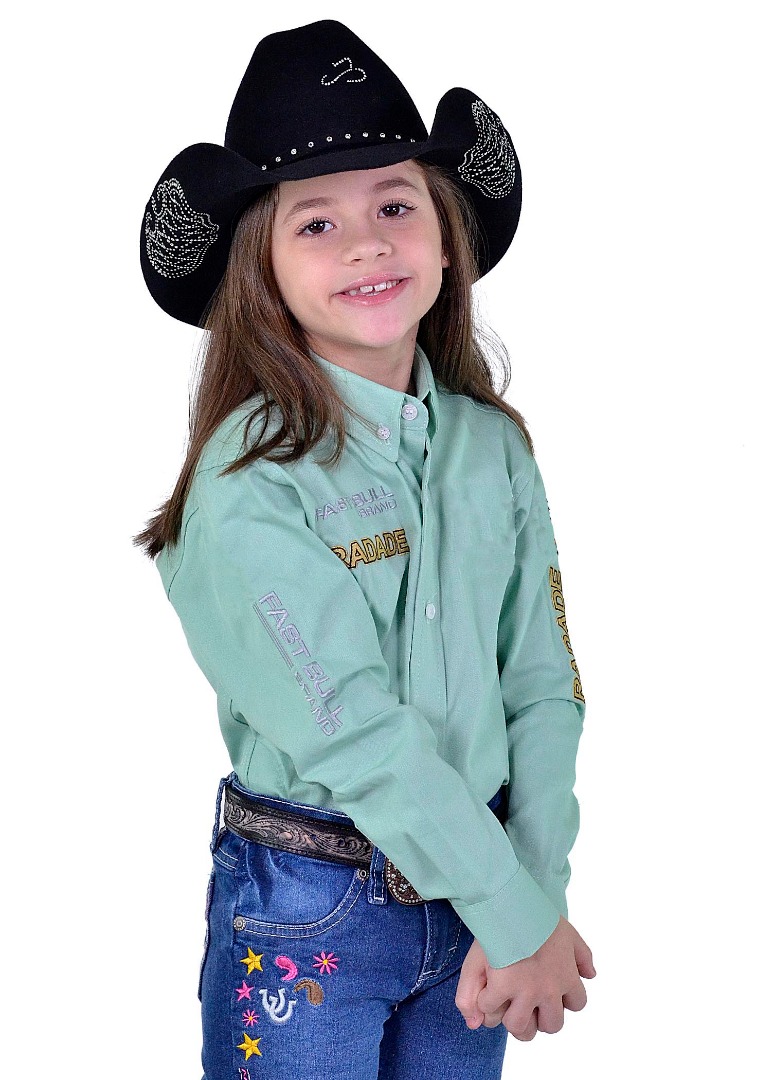 Camisa Radade Infantil Manga Longa Bordada Brands Verde Claro -1801
