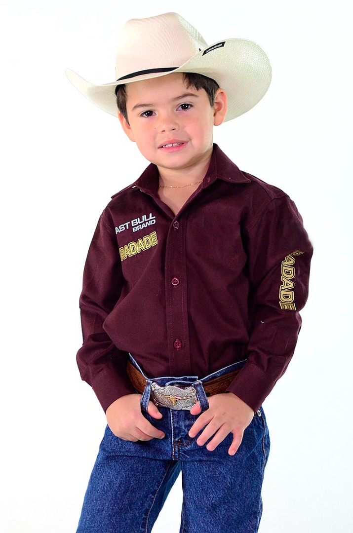 Camisa Radade Infantil Manga Longa Bordada Brands Vinho - 1262