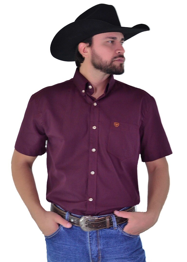 Camisa Radade Manga Curta Lisa OX cor Vinho - 1995