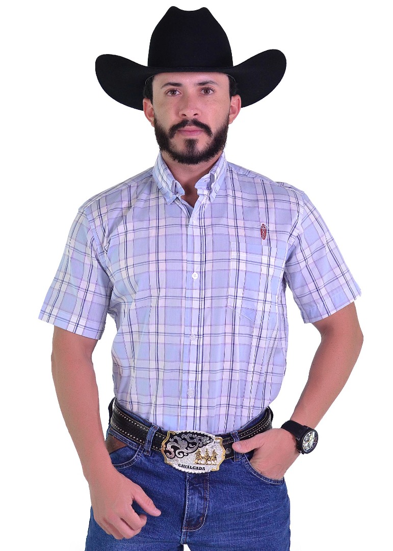 Camisa Radade Manga Curta Xadrez Azul - 1910