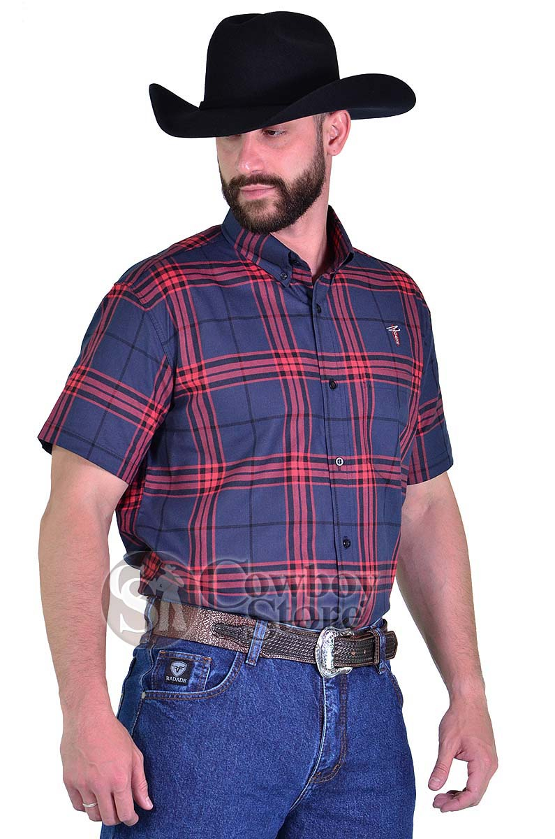 Camisa Radade Manga Curta Xadrez Azul e Vermelho - 1474