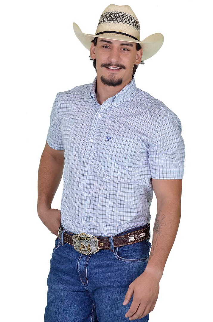 Camisa Radade Manga Curta Xadrez Fifty Azul Claro - 1621