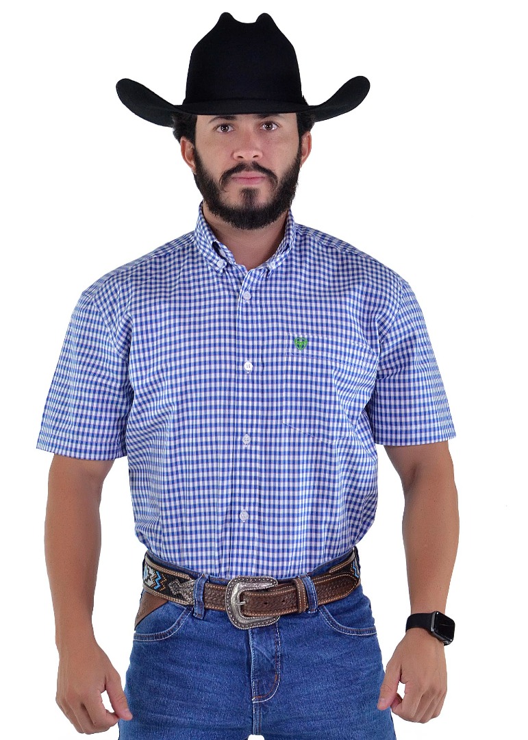 Camisa Radade Manga Curta Xadrez Fifty Azul e Branco - 1804
