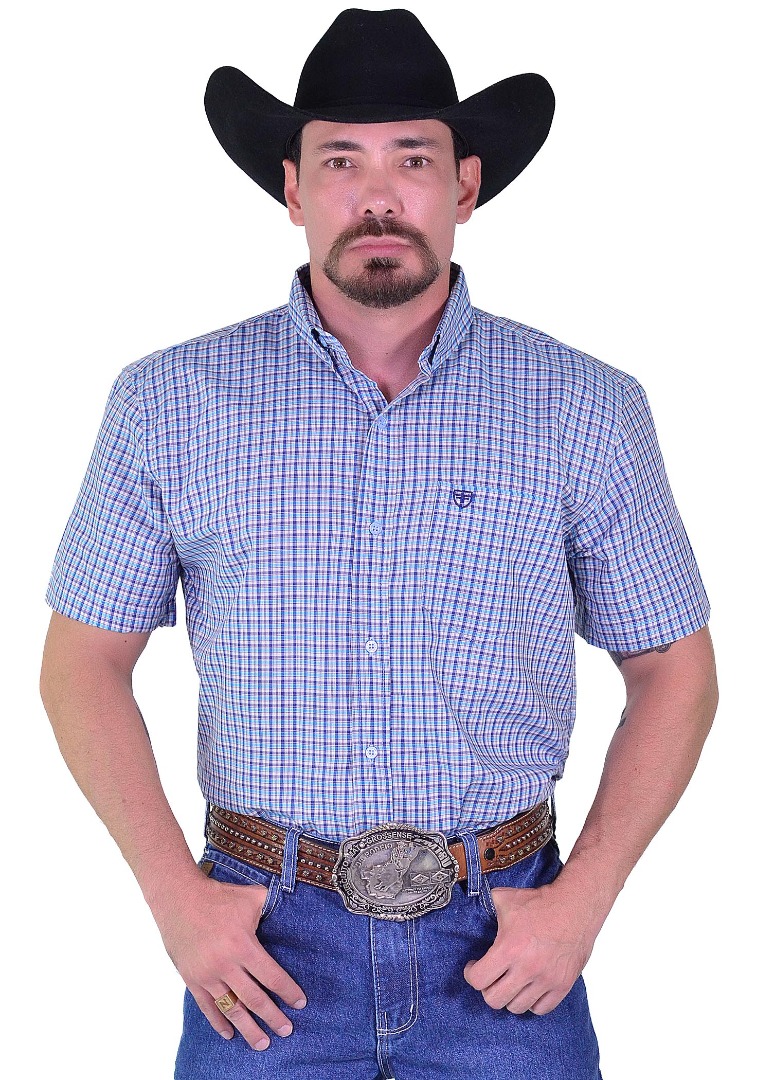 Camisa Radade Manga Curta Xadrez Fifty cor Azul - 2012